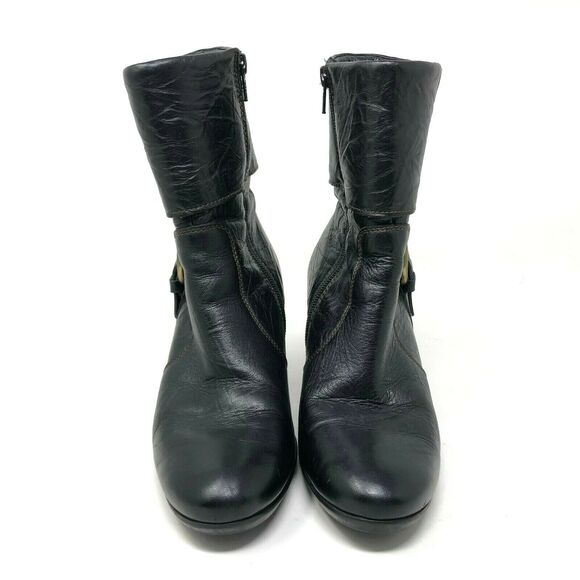 Paul Green Harness Boot Womens 6.5 Dark Brown Leather Buckle Strap Cuff Heel - Picture 2 of 8